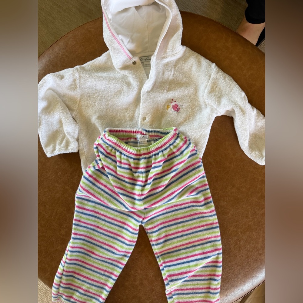 Kissy kissy White Hooded Terry Jacket with Striped Pastel Pants